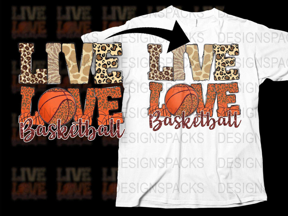 Live Love Basketball T-Shirt, Leopard Print Sports Tee, Casual Athletic Apparel for Men and Women
