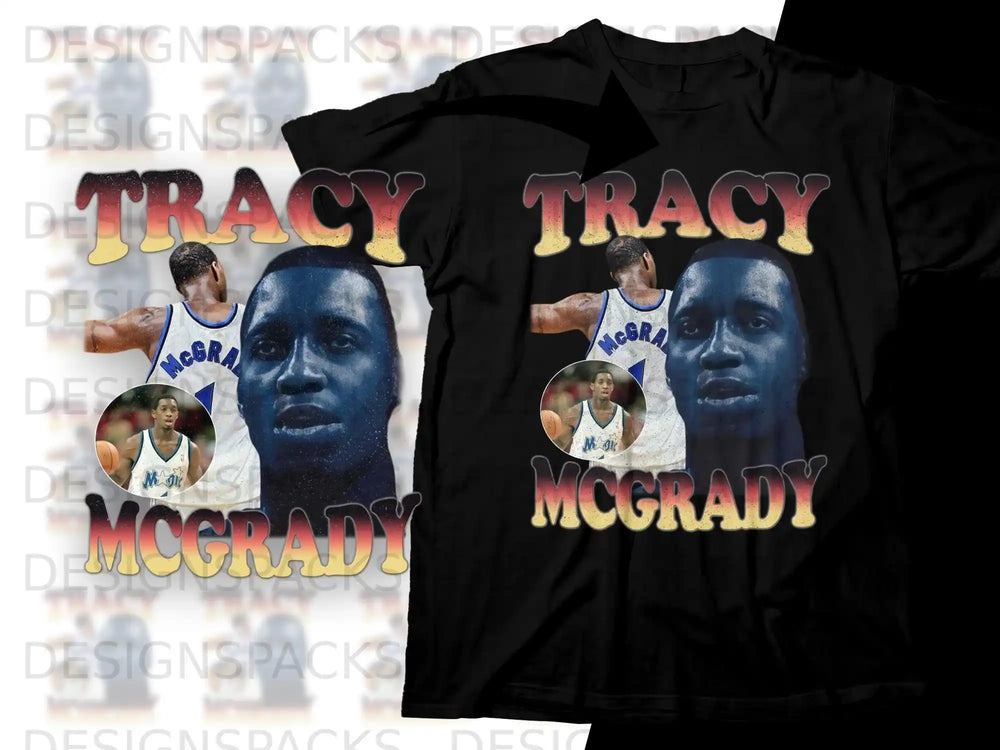 Tracy McGrady basketball t-shirt with player portrait and text.