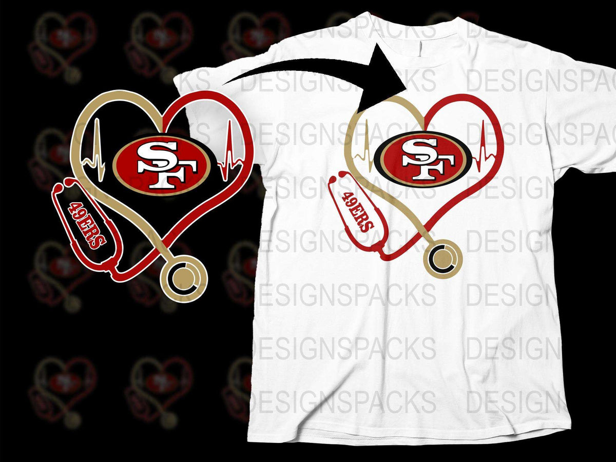 San Francisco 49ers Heartbeat Design T-Shirt, NFL Team Logo Graphic Tee, Football Fan Apparel Gift