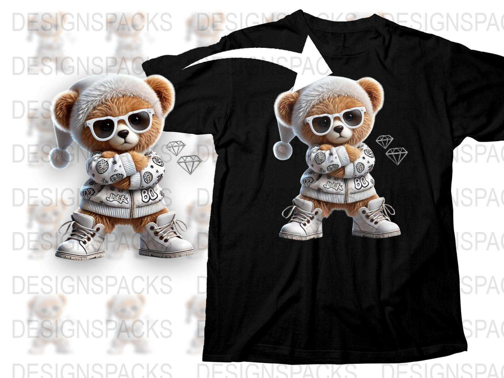Cute Bear Graphic T-Shirt, Stylish Hip Hop Bear Design, Urban Streetwear, Animal Print Shirt for Teens and Adults