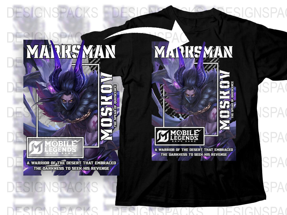 Mobile Legends Moskov T-Shirt, Warrior of the Desert Design, Gaming Apparel