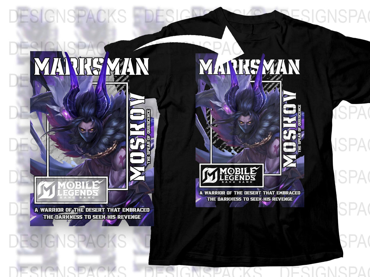 Mobile Legends Moskov T-Shirt, Warrior of the Desert Design, Gaming Apparel