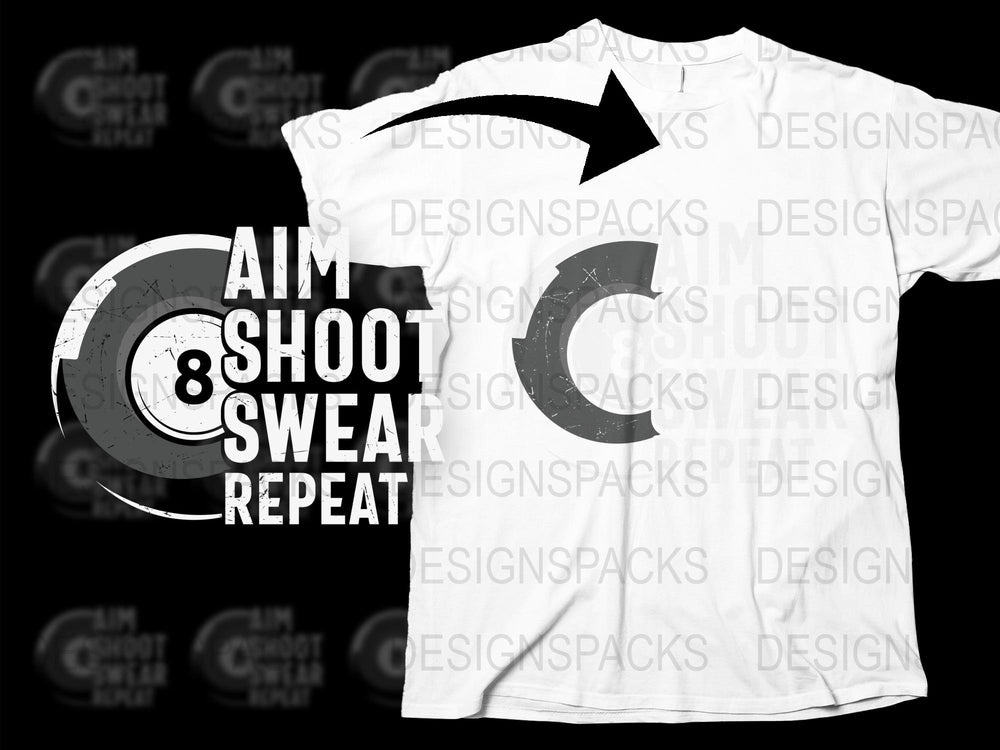 Aim Shoot Swear Repeat T-Shirt, Funny Photographer Tee, Graphic Black and White Shirt, Casual Apparel for Photography Enthusiasts