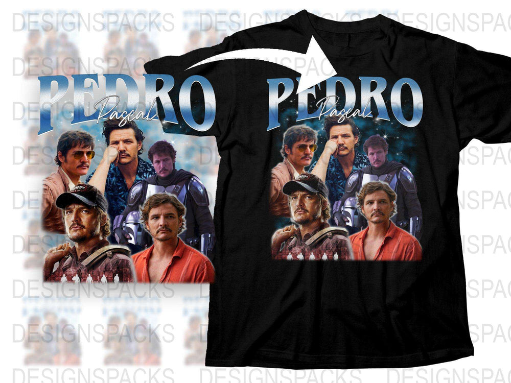 Vintage Pedro Pascal Movie Montage T-Shirt, Retro Actor Graphic Tee, Unisex Film Fan Apparel