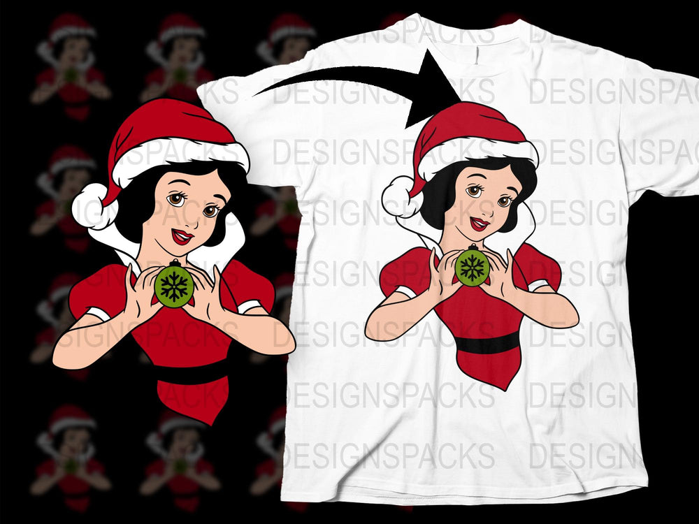 Festive Christmas T-Shirt with Snow White in Santa Hat Holiday Apparel