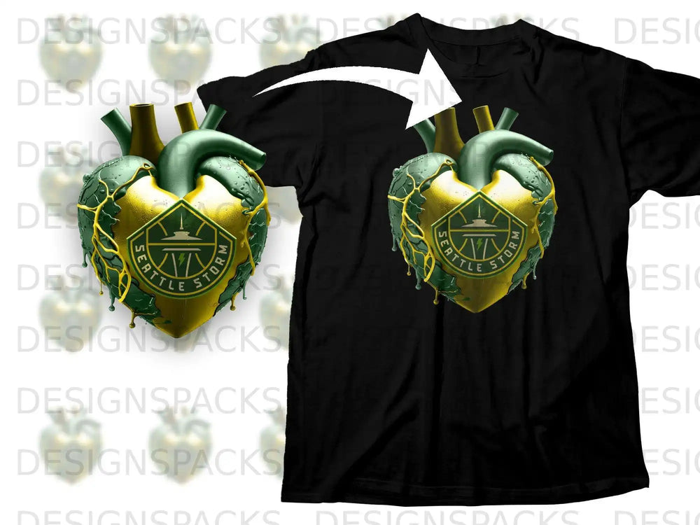 Seattle Storm Heart Graphic Design T-Shirt