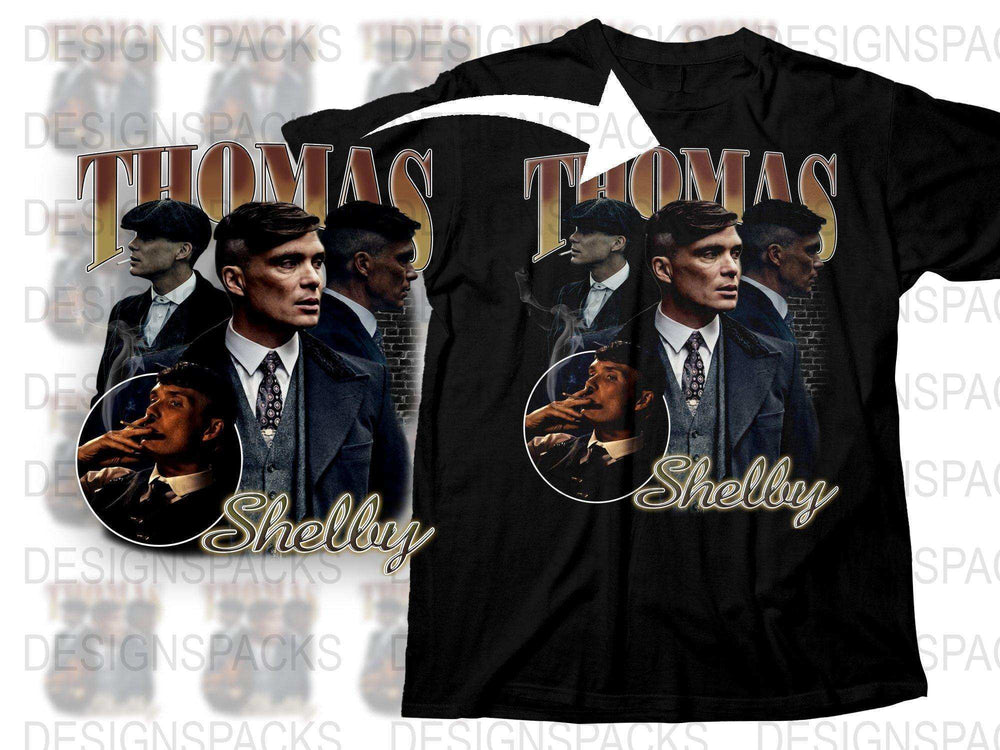 Thomas Shelby Graphic T-Shirt, Peaky Blinders Inspired Fan Art, Vintage Look, Black Cotton Tee, Multiple Sizes Available