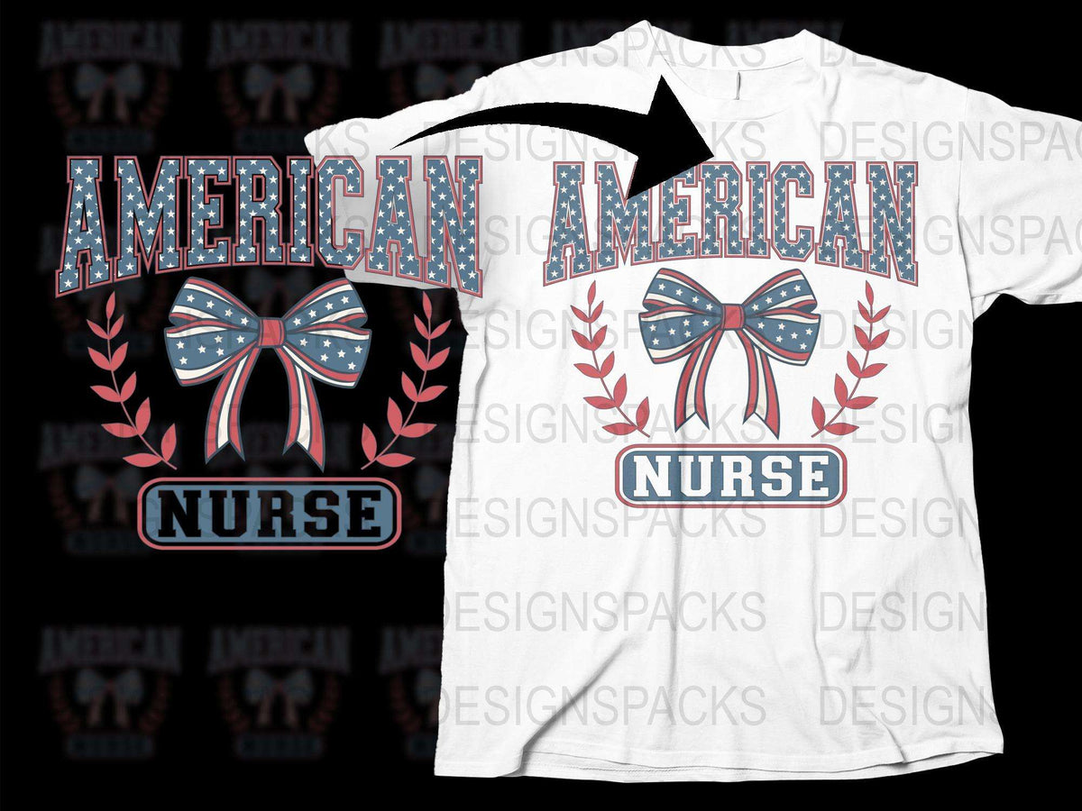 American Nurse Patriotic T-Shirt, Red White Blue Bow, Nurse Appreciation Graphic Tee, USA Flag Colors, Unisex Shirt for Nurses