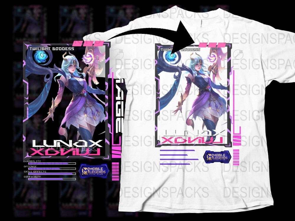 Lunox Twilight Goddess T-Shirt, Mobile Legends Game Merch, Anime Graphic Tee, Gamer Apparel