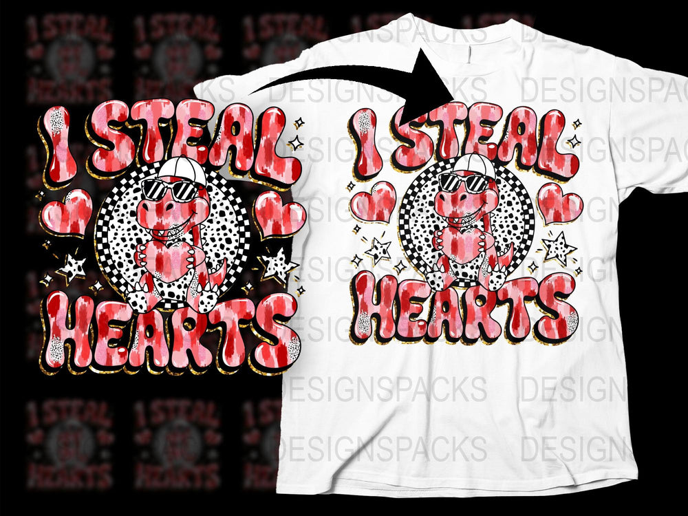 I Steal Hearts Baseball T-Shirt, Black and White Checkered Pattern, Kids Valentine's Day Tee, Heart and Bat Graphic Shirt