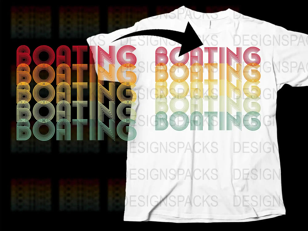 Colorful Boating Text Repeat Pattern T-shirt, Summer Casual Wear, Vibrant Graphic Tee, Unisex Fashion