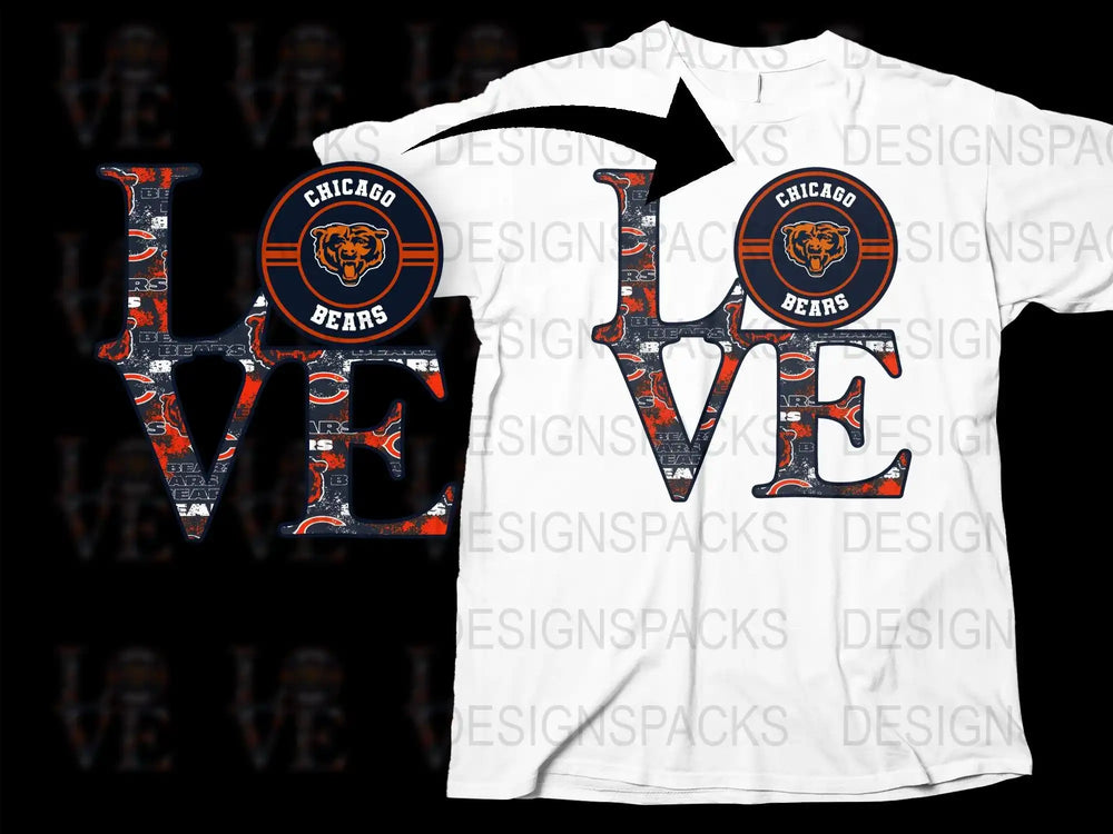 Chicago Bears Love Graphic T-Shirt, NFL Team Logo Casual Sports Tee, Unisex Fashion Top