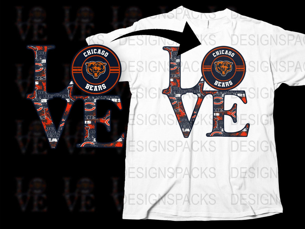 Chicago Bears Love Graphic T-Shirt, NFL Team Logo Casual Sports Tee, Unisex Fashion Top