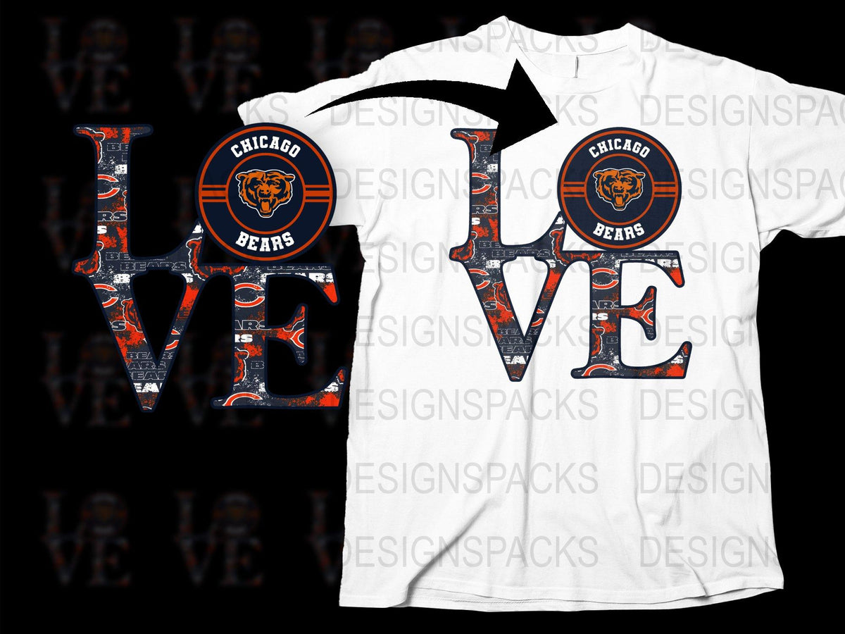 Chicago Bears Love Graphic T-Shirt, NFL Team Logo Casual Sports Tee, Unisex Fashion Top