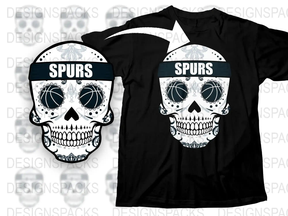 Men's Skull Graphic T-Shirt, Spurs Fan Apparel, Black Cotton Tee, Unique Skull Design, Casual Wear