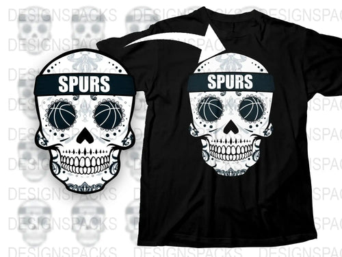 Men's Skull Graphic T-Shirt, Spurs Fan Apparel, Black Cotton Tee, Unique Skull Design, Casual Wear