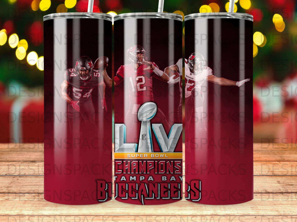 Tampa Bay Buccaneers Super Bowl LIV Champions tumbler with players.