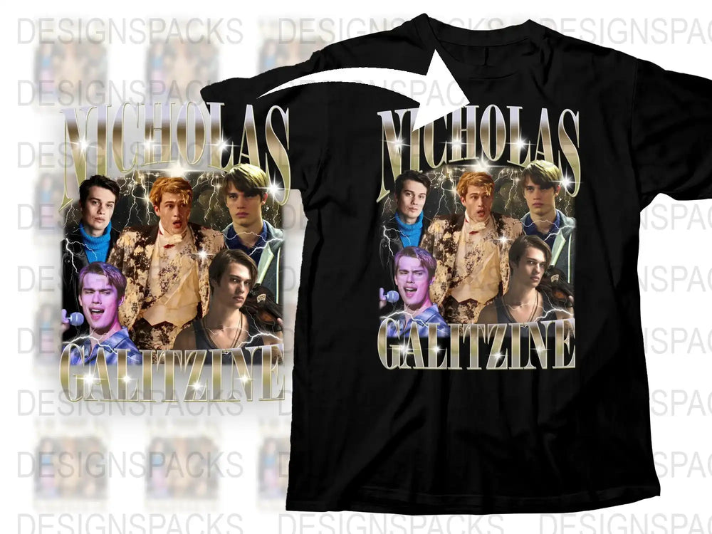 Nicholas Galitzine Fan T-Shirt, Actor Photo Collage, Unisex Black Tee, Film Enthusiast Gift