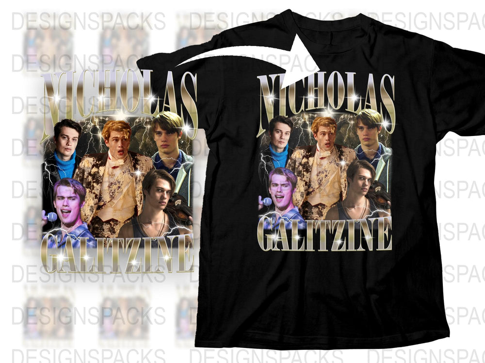 Nicholas Galitzine Fan T-Shirt, Actor Photo Collage, Unisex Black Tee, Film Enthusiast Gift