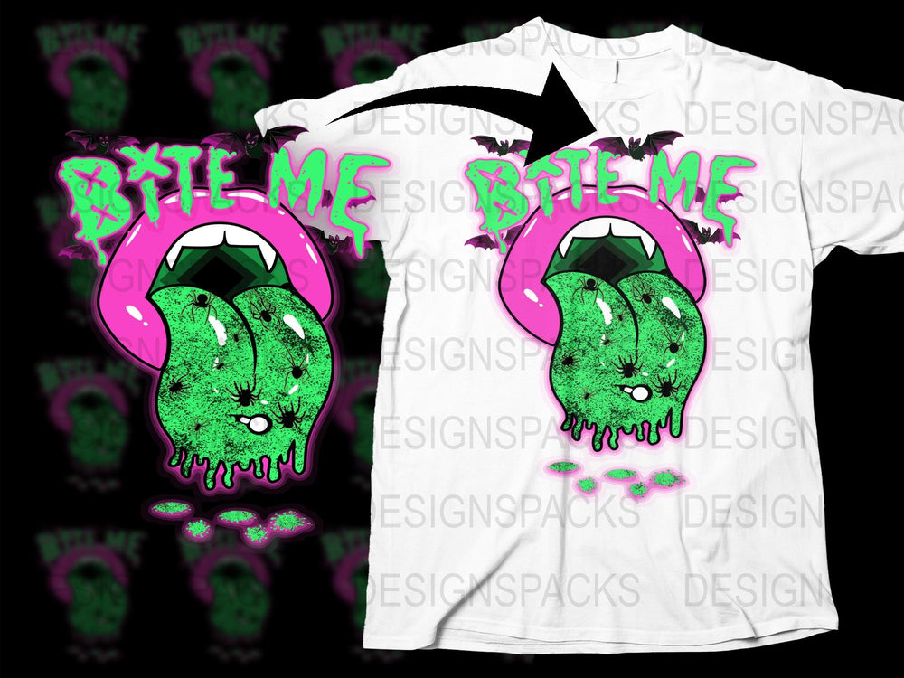 Bite Me Zombie Monster Graphic T-Shirt, Neon Green Horror Tee, Unique Halloween Apparel, Unisex Adult Clothing