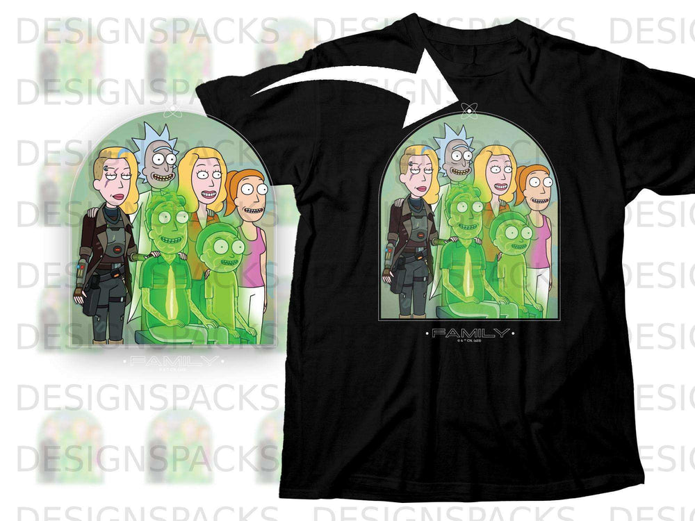 Rick and Morty Family Design Black Tee Shirt