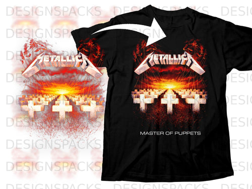 Black t-shirt featuring Metallica logo and Master of Puppets album art.