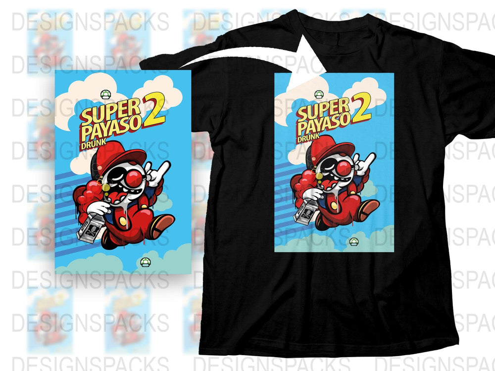 Super Payaso 2 Drunkin Clown Graphic T-Shirt, Funny Cartoon Character Tee, Colorful Casual Wear