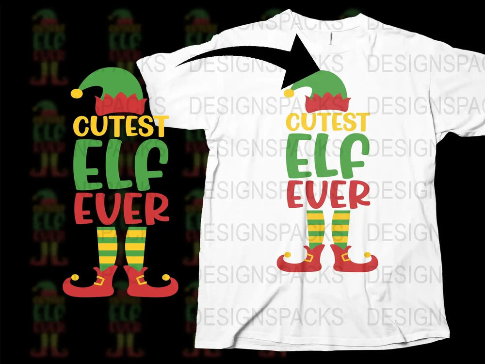 Cute Elf Ever T-Shirt, Christmas Holiday Graphic Tee, Festive Elf Design, Unisex Adult Clothing
