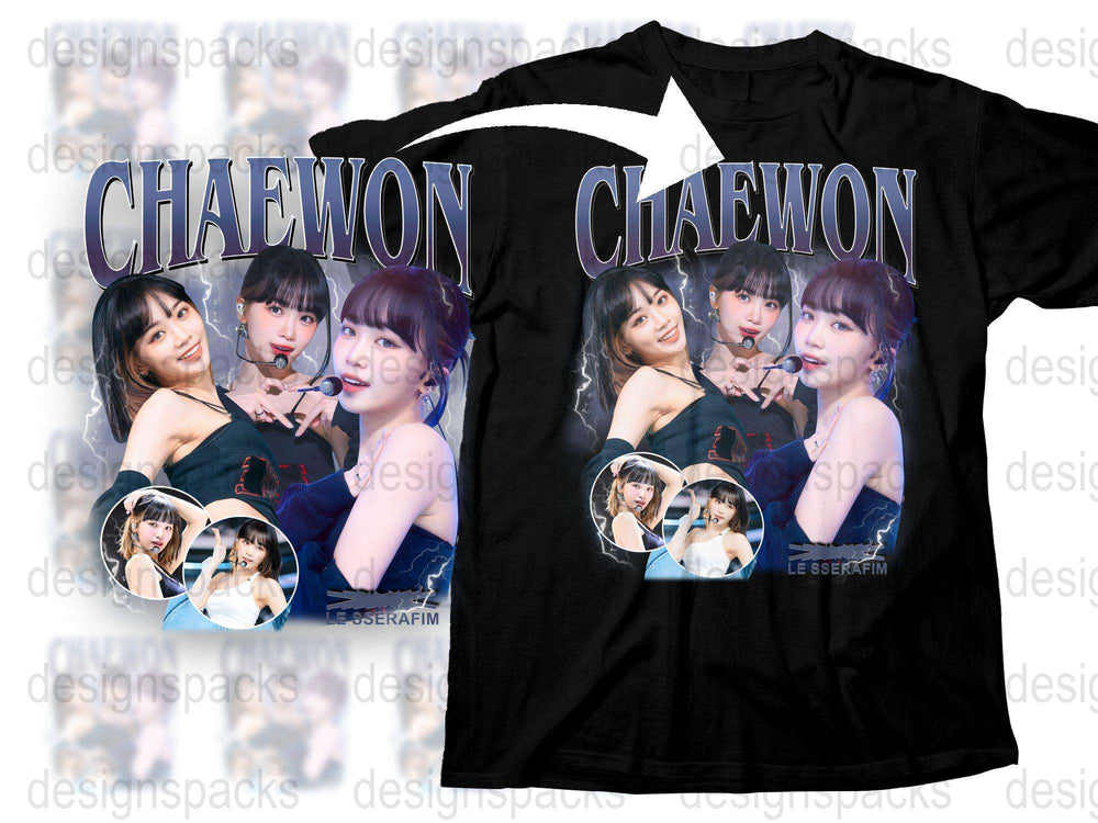 Chaewon Fan T-Shirt, K-Pop Idol Graphic Tee, Black Cotton Shirt, Multiple Poses Design, Music Merchandise