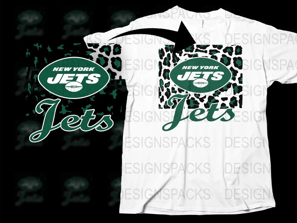 New York Jets Themed T-Shirt with Leopard Print, Sporty Green and White Tee, Unisex Football Apparel