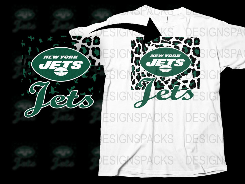 New York Jets Themed T-Shirt with Leopard Print, Sporty Green and White Tee, Unisex Football Apparel