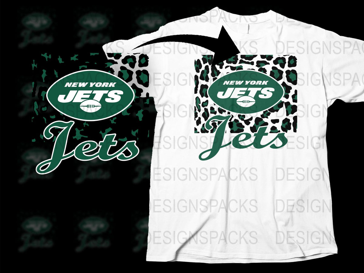 New York Jets Themed T-Shirt with Leopard Print, Sporty Green and White Tee, Unisex Football Apparel