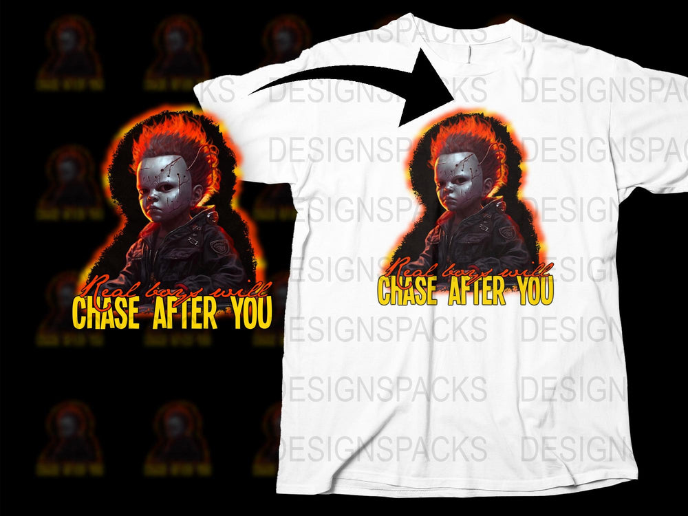 Men's Horror Movie Inspired T-Shirt, Unique Red Flame Graphic Tee, Gothic Style Casual Fashion Shirt