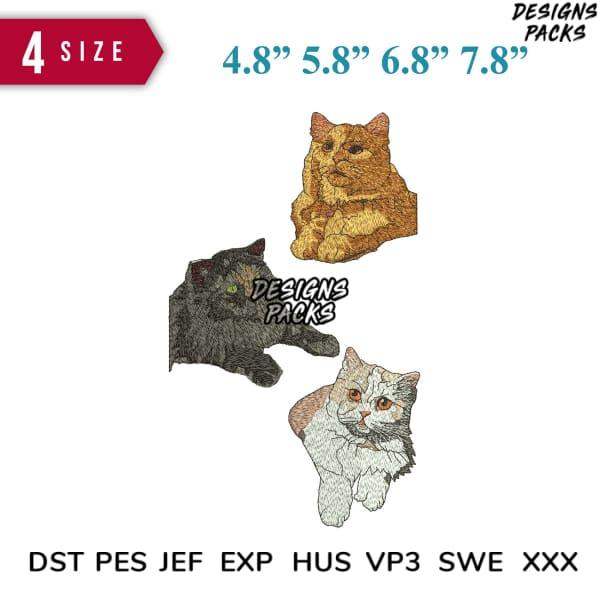 Embroidery cat designs in 4 sizes, formats DST PES JEF EXP HUS VP3 SWE XXX for instant download