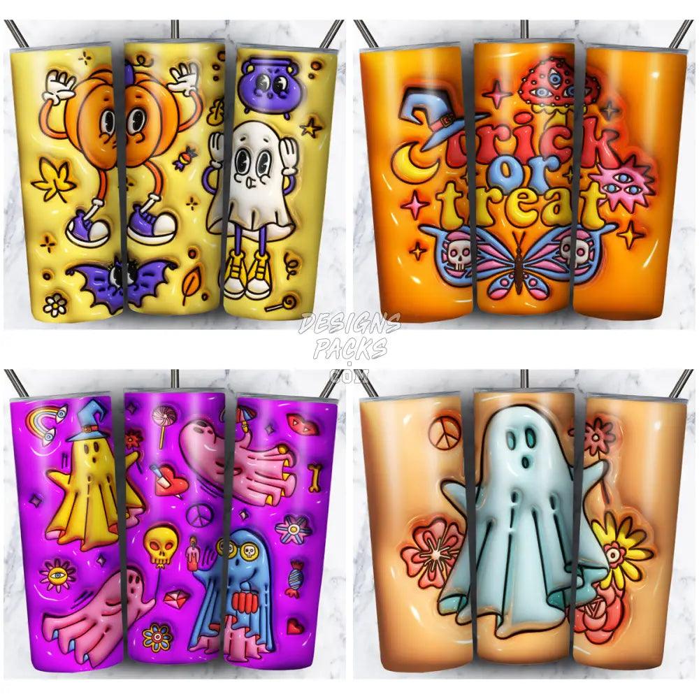 4 3D Retro Halloween Tumbler Wrap Bundle Jpg