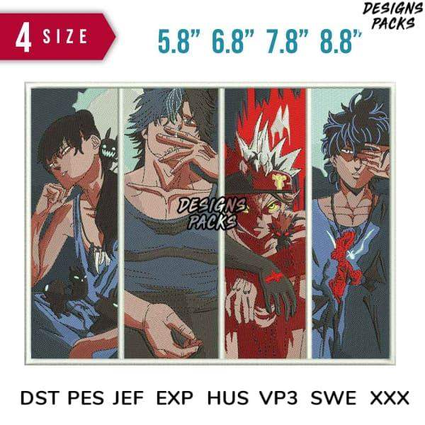 Anime-style embroidery designs in 4 sizes, DTF/DTG print-ready, DST PES SVG formats for instant download