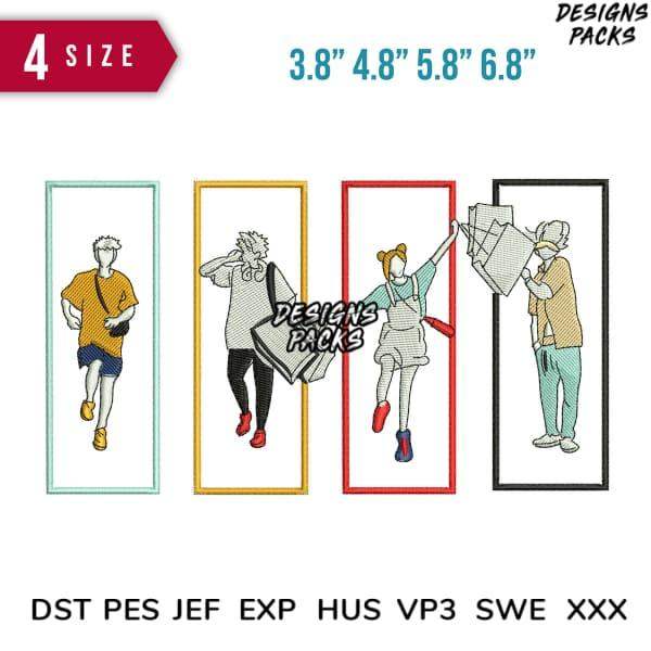 Embroidery designs in 4 sizes: 3.8” to 6.8”, compatible with DST PES JEF formats for instant download
