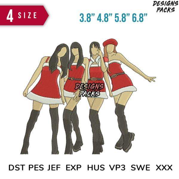 Christmas girl embroidery design in 4 sizes, DTF/DTG & embroidery formats, instant download