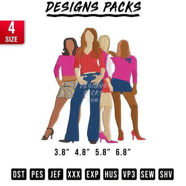 4 girl shiluete Embroidery Design 