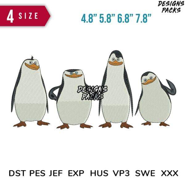 Cute penguin embroidery design in 4 sizes, compatible with DST PES JEF formats for instant download