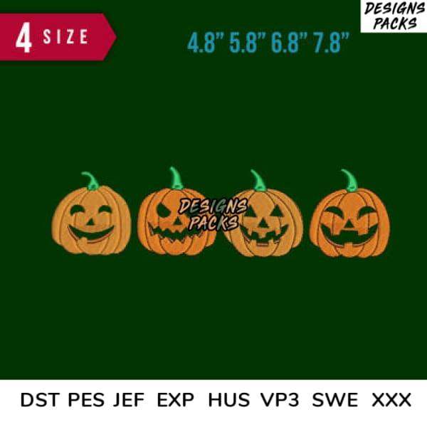 Halloween pumpkin embroidery designs in 4 sizes, compatible with DST PES JEF formats for instant download