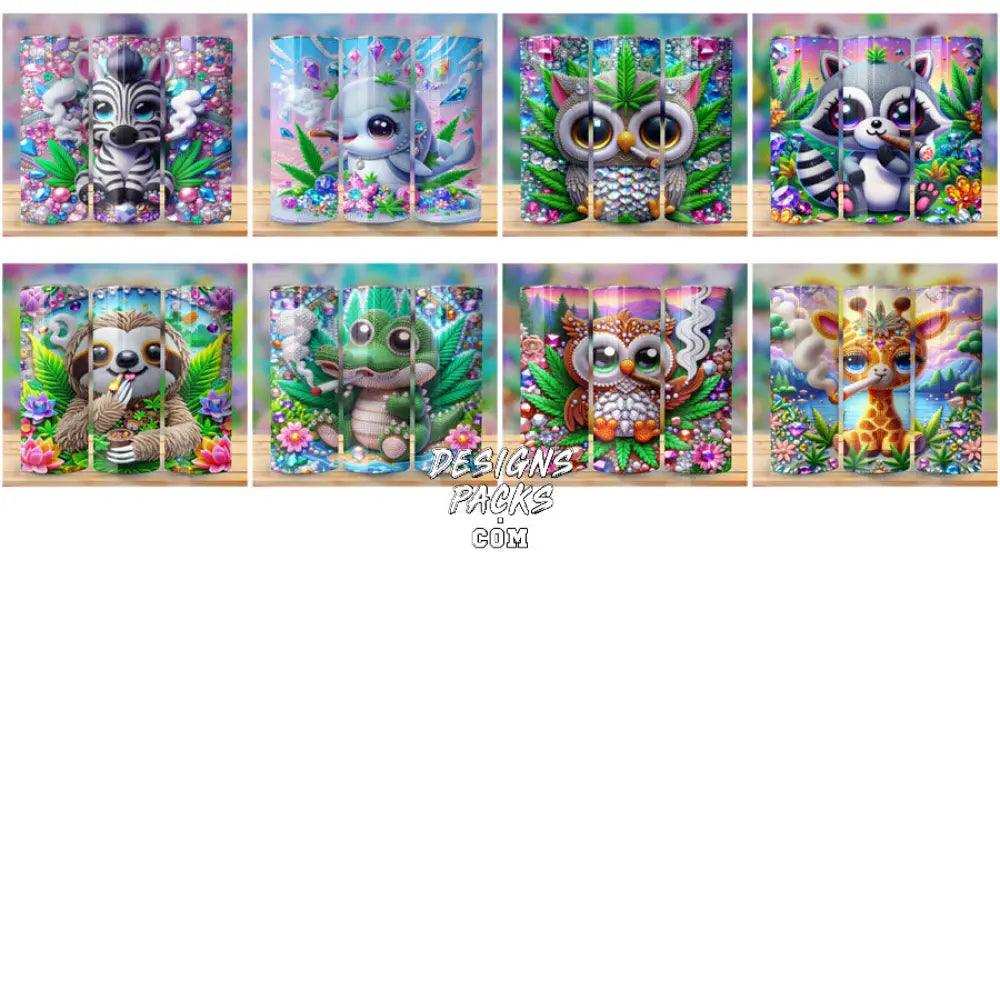 40 Cartoon Cute Animals Weed 420 Cannabis Tumbler Wrap Bundle Jpg