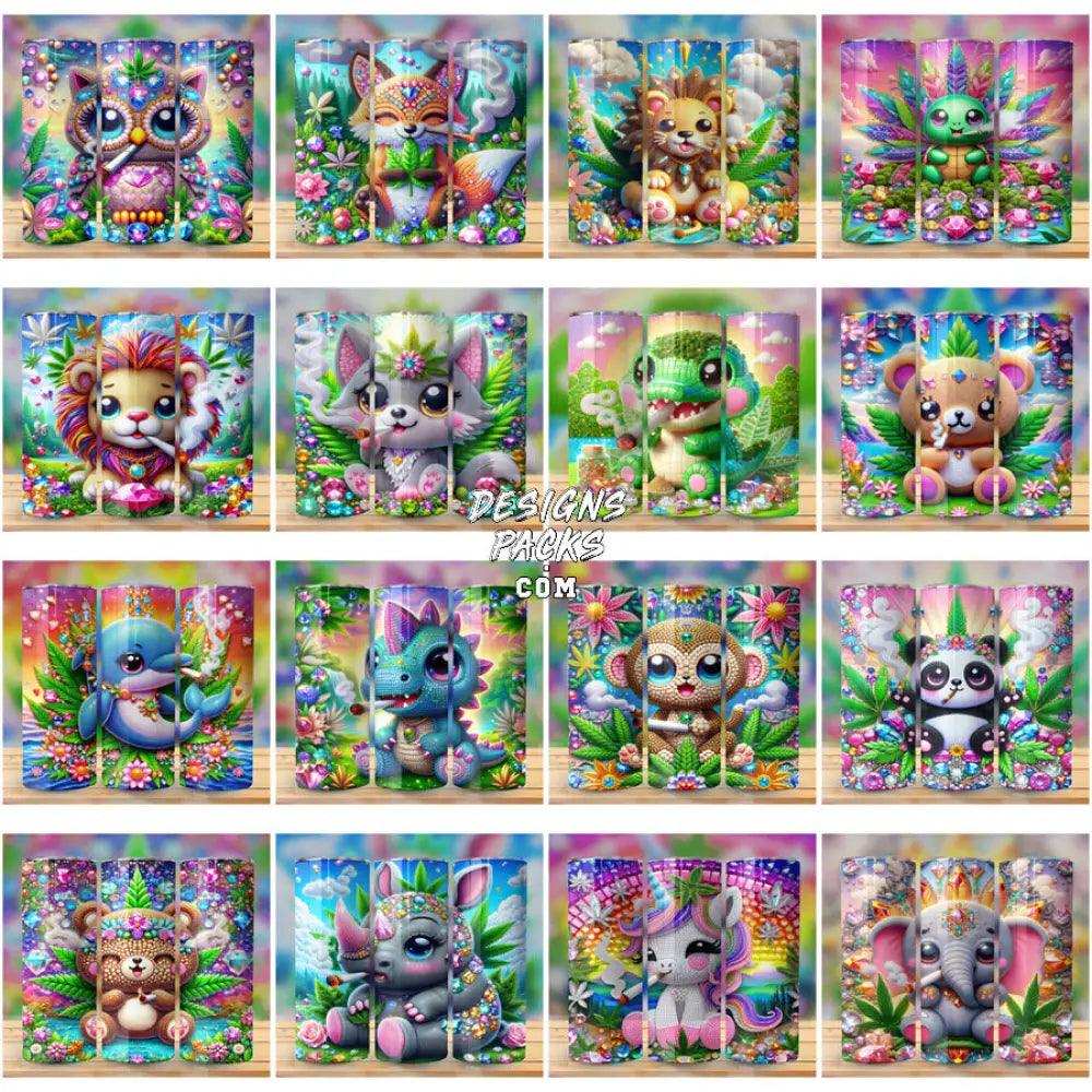 40 Cartoon Cute Animals Weed 420 Cannabis Tumbler Wrap Bundle Jpg
