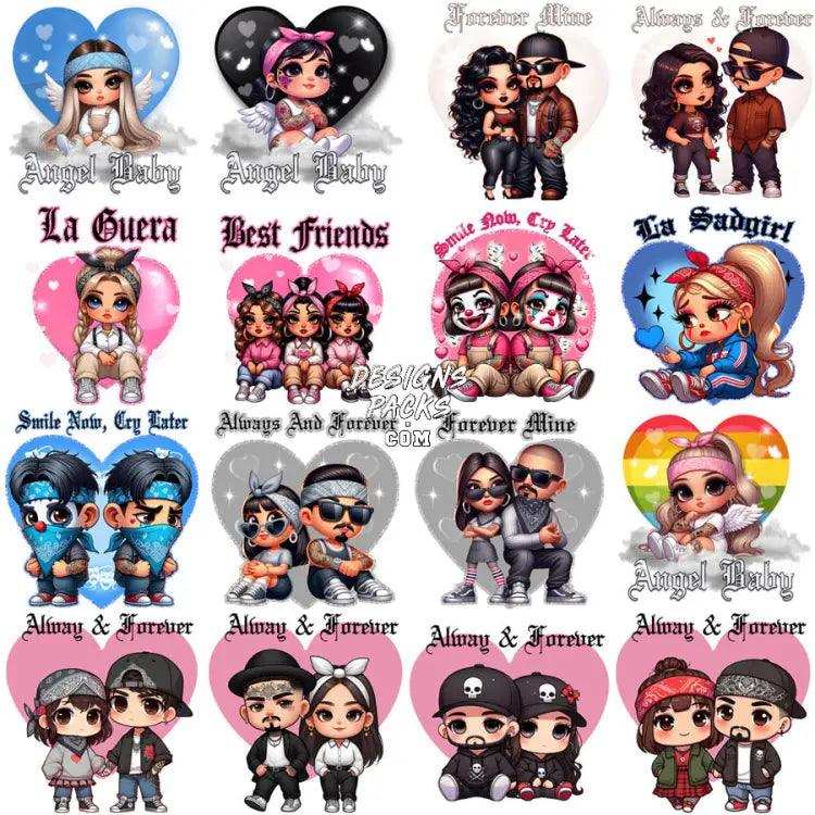 40 Chicano Valentine Day Designs Bundle Png