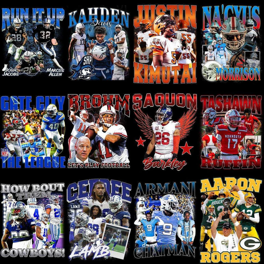 40 Football Players & Teams Bootleg Designs Bundle PNG