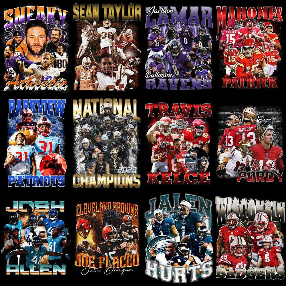 40 Football Players & Teams Bootleg Designs Bundle PNG