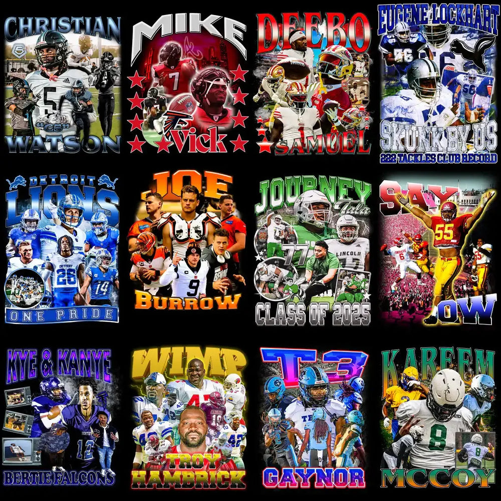 40 Football Vintage Bootleg Players Designs Bundle PNG