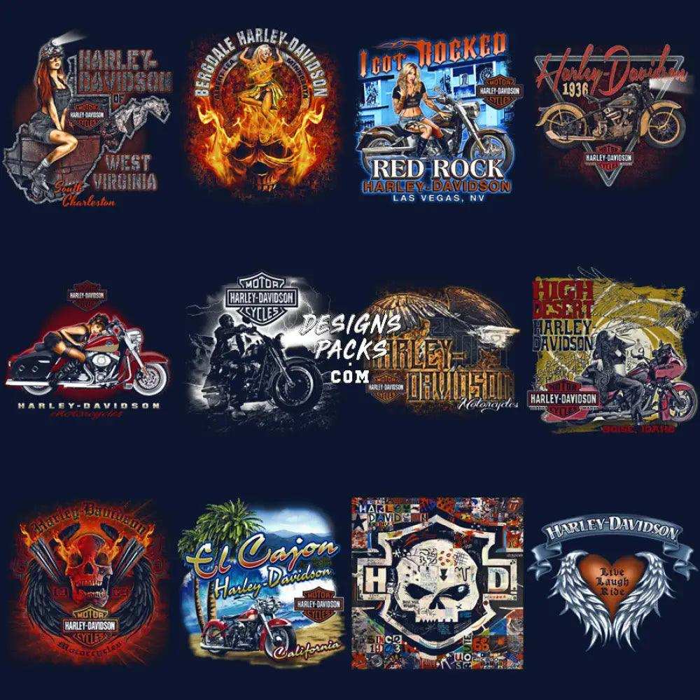 40 Halftone Motorcycle Harley Davidson V2 Designs Bundle Png
