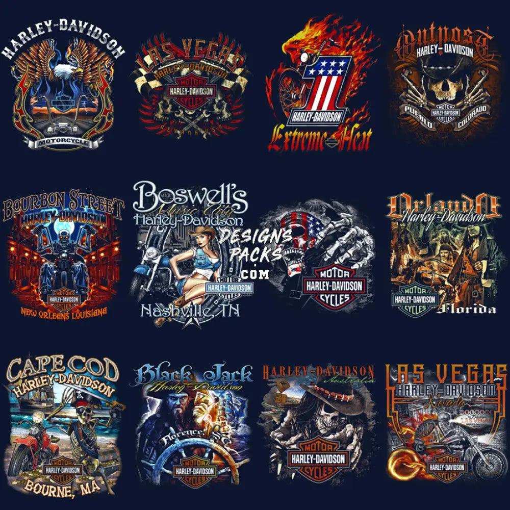 40 Halftone Motorcycle Harley Davidson V2 Designs Bundle Png