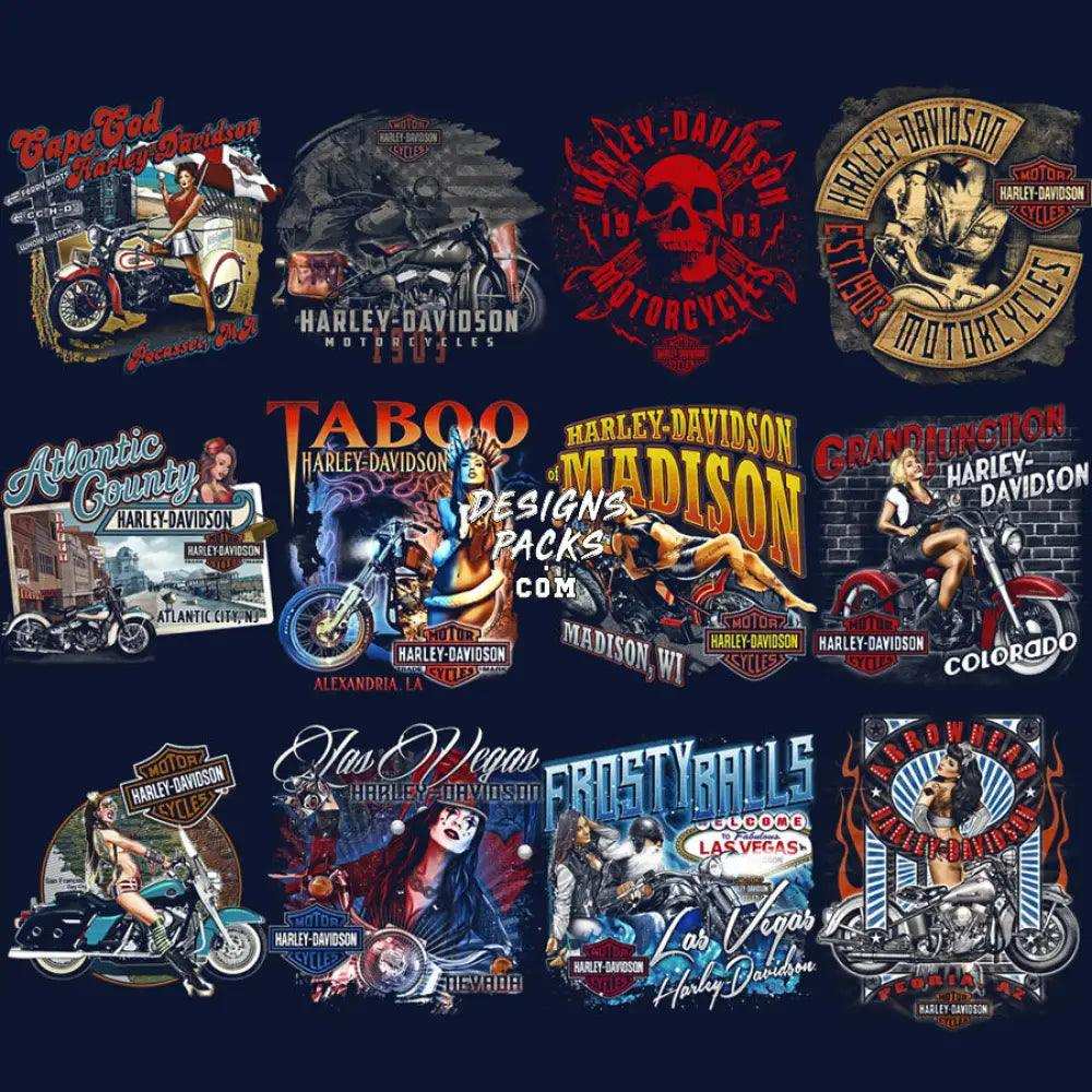 40 Halftone Motorcycle Harley Davidson V2 Designs Bundle Png